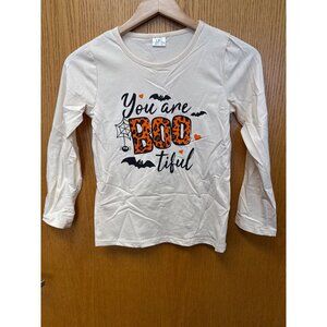 You Are Boo-Tiful Halloween Toddler Shirt 8/9 Beige & Black Long Sleeve 97% Cott